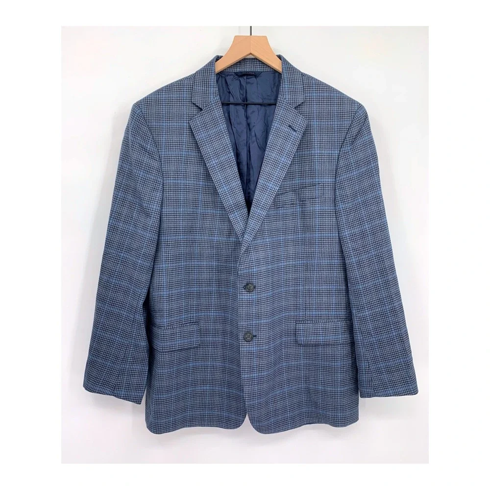 Brooks Brothers Blazer Mens 46R Blue Plaid Wool Regent Fit Two Button Blazer